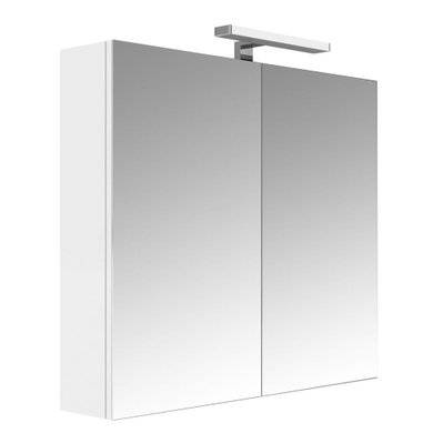 Armoire de salle de bain 80 cm avec éclairage LED et bloc prise JUNO 2 portes miroir blanc brillant - 823077 - 3588560342787