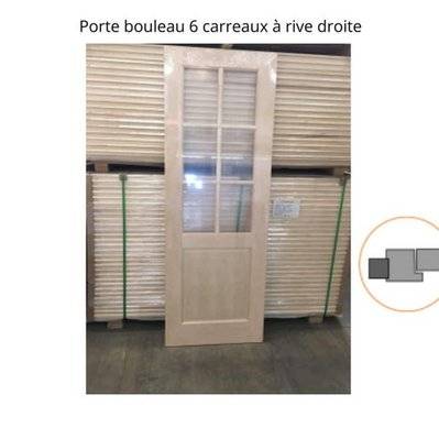 Porte nue bois Bouleau : 6 carreaux, Traverse droite, 83 cm en rive droite - 14060083RD - 4893548000832
