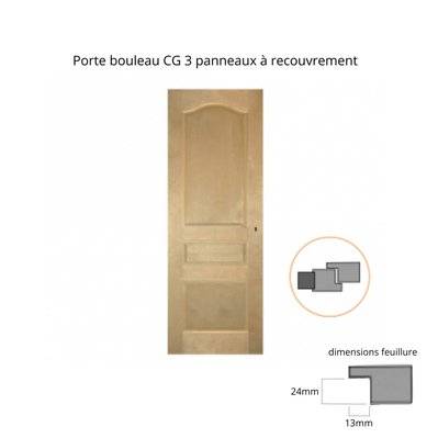 Porte nue bois Bouleau : 3 panneaux, Chapeau de gendarme, 63 cm à recouvrement - 14061663RE - 4893548160604