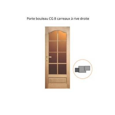 Porte nue bois Bouleau : 8 carreaux, Chapeau de gendarme, 73 cm en rive droite - 14060973RD - 4893548090734