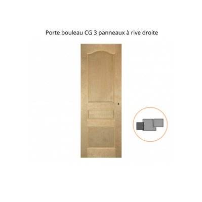 Porte nue bois Bouleau : 3 panneaux, Chapeau de gendarme, 93 cm en rive droite - 14061693RD - 4893548160932