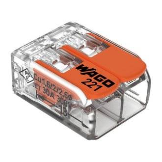 Pack de 3 mini bornes de connexion rapide à levier WAGO 2 entrées fil souple & rigide - 221-612