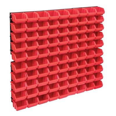 vidaXL Kit de bacs de stockage et panneaux muraux 96 pcs Rouge et noir - 150806 - 8720286359495