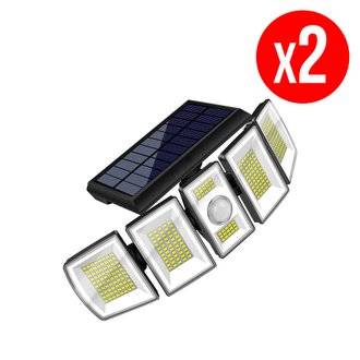 Pack de 2 lampes solaires 5 têtes - 300 led - 3000 lumens - ip65