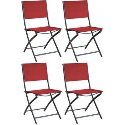 Chaise pliante en acier et toile Dream (Lot de 4) Graphite, rouge - 54688 - 3700866348120