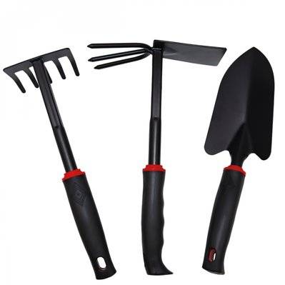 Lot de 3 outils de jardinage à main en acier inoxydable - Noir - EGK2711 - 3662348043162