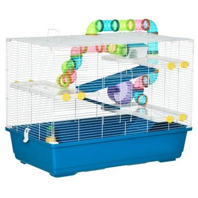 Grande cage à hamsters 4 niveaux - nombreux accessoires - métal PP bleu blanc - D51-235BU - 3662970103814