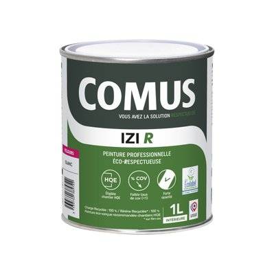 IZI R VELOURS 1L - Peinture en phase aqueuse finitions B éco-respectueuse à base de 50% de matières recyclées - COMUS - A018023 - 3539760385951