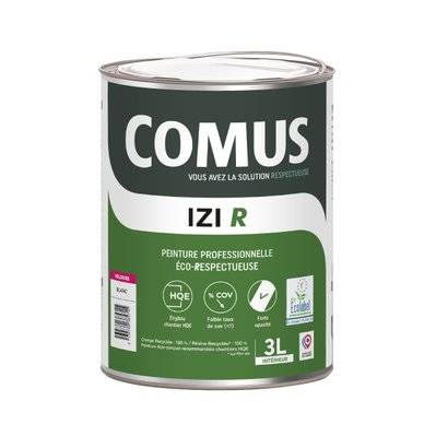 IZI R VELOURS 3L - Peinture en phase aqueuse finitions B éco-respectueuse à base de 50% de matières recyclées - COMUS - A018020 - 3539760385920
