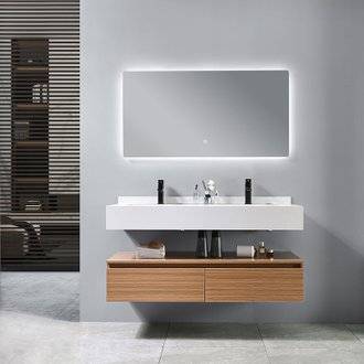 Meuble salle de bain suspendu ROSA 120 cm + double vasque intégrée blanche + miroir LED tactile