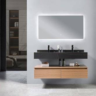 Meuble salle de bain suspendu ROSA 120 cm + double vasque intégrée noire + miroir LED tactile