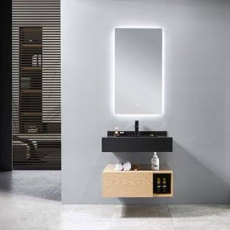 Meuble salle de bain suspendu ROSALIND 70 cm + vasque intégrée noire + miroir LED tactile