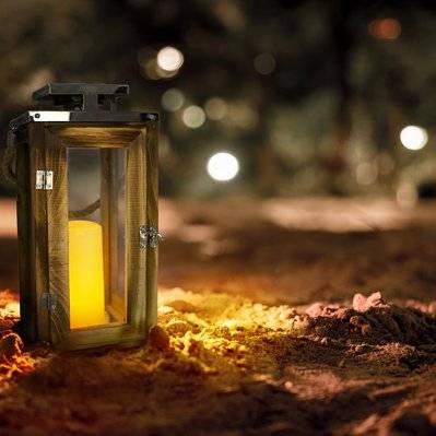 Lanterne solaire avec poignée OAKY Bois clair Bois naturel H28cm - OAKY - 3760093542166