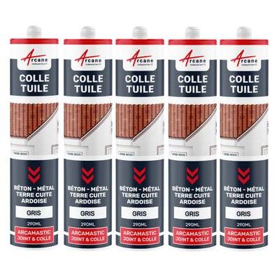 Mastic Colle Tuiles Polyuréthane Hybride: ARCAMASTIC JOINT ET COLLE-290 ml x 5 Gris - RAL 7004 - 1180_32281 - 3700043458468