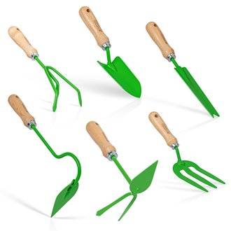 Kit 6 outils de jardin VITO Kit jardinier Acier S235 Manche en bois de hêtre