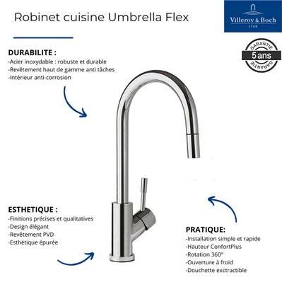 Robinet cuisine VILLEROY ET BOCH Umbrella flex bronze - 92540004 - 4051202951481