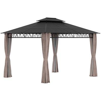 Pavillon de jardin tonnelle rigide rideaux métal gris polycarbonate noir - 84C-364V01KK - 3662970117088
