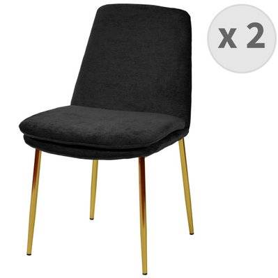 NOLAN - Chaise en tissu chenillé Noir et métal doré finition brossé (x2) - 2499 - 3701139535216