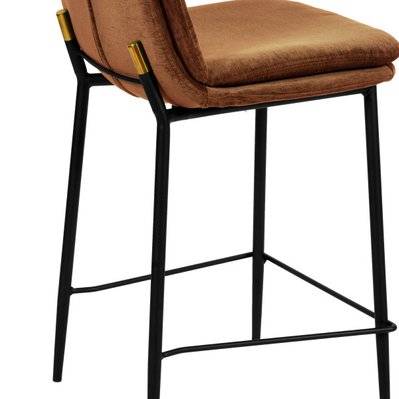 NOLAN - Chaise de bar tissu chenillé Terracota et métal noir mat (x2) - 2504 - 3701139535780