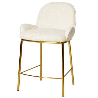 ALVIN - Chaise de bar en tissu bouclette Écru et métal doré brossé - 2505 - 3701139535902