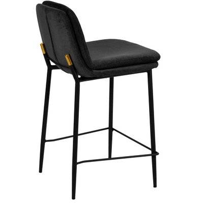 NOLAN - Chaise de bar tissu chenillé Noir et métal noir mat (x2) - 2503 - 3701139535872