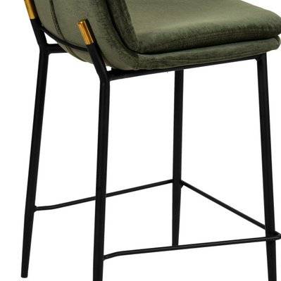 NOLAN - Chaise de bar tissu chenillé Sauge et métal noir mat (x2) - 2502 - 3701139535841