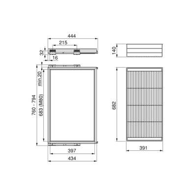 Emuca Kit de panier et cadre coulissant avec fermeture souple pour armoire, réglable, module 800mm, Gris pierre - 7028449 - 8432393293745