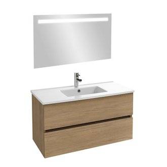 Meuble plan vasque chene 101 x 46,50 cm Tolbiac et miroir led