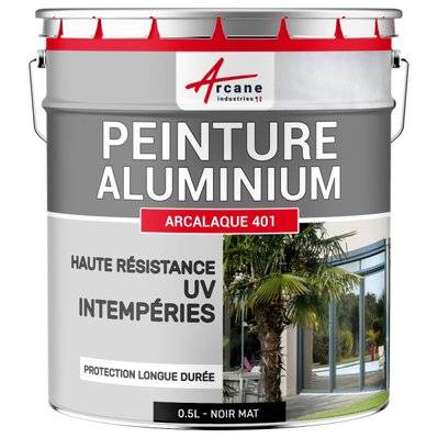 Peinture pour aluminium extérieur Arcalaque 401 : pour tole/volet/fenêtre-0.5 L Noir Mat - RAL 9005 - 1197_32456 - 3700043432376