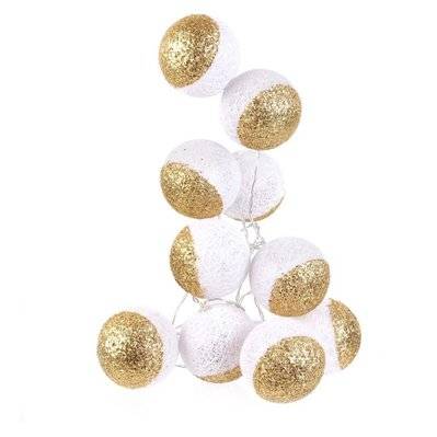 Guirlande lumineuse boules pailletées 10 leds (Lot de 2) blanc, doré - 61398 - 3700866359966