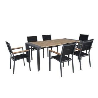 Table DRAGAN - 188 x 100 x 75 cm - aluminium & acacia - noir & bois