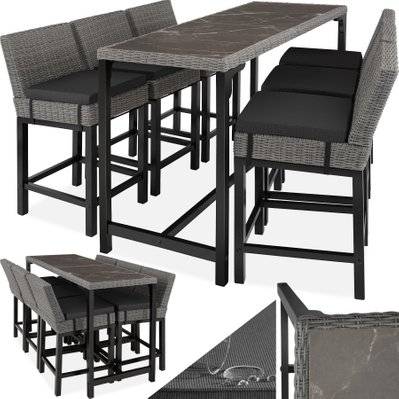 Tectake  Table de bar en rotin Lovas avec 6 chaises Latina - gris - 404852 - 4061173244758