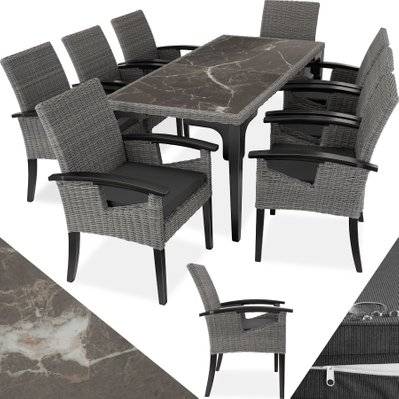 Tectake  Table en rotin Foggia avec 8 chaises - gris - 404861 - 4061173244840