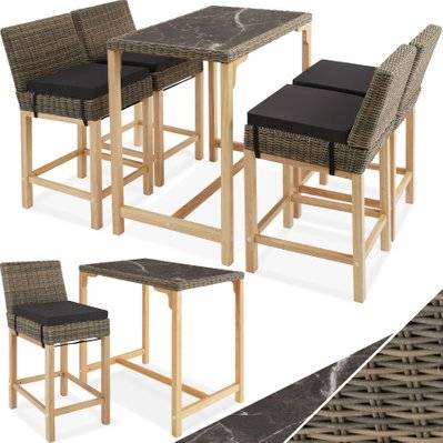 Tectake  Table de bar en rotin Kutina avec 4 chaises Latina - marron naturel - 404848 - 4061173244710