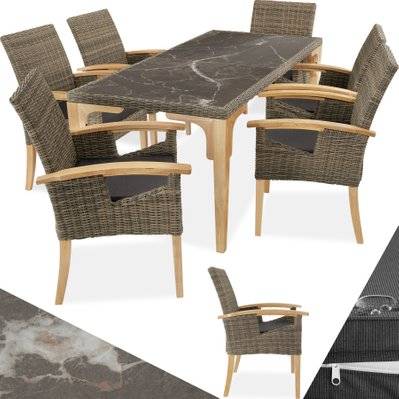 Tectake  Table en rotin Foggia avec 6 chaises Rosarno - marron naturel - 404860 - 4061173244833