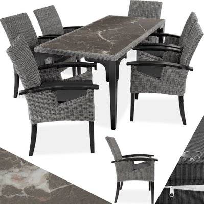 Tectake  Table en rotin Foggia avec 6 chaises Rosarno - gris - 404859 - 4061173244826