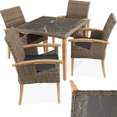 Tectake  Table en rotin Tarent avec 4 chaises Rosarno - marron naturel - 404858 - 4061173244819