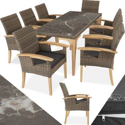 Tectake  Table en rotin Foggia avec 8 chaises - marron naturel - 404862 - 4061173244857