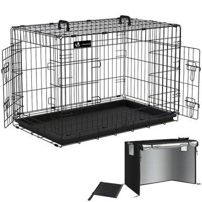 VOUNOT Cage pour chien pliable avec 2 portes verrouillable plateau amovible et housse de protection 92x58x64cm - 6877493231639 - 6973424413098