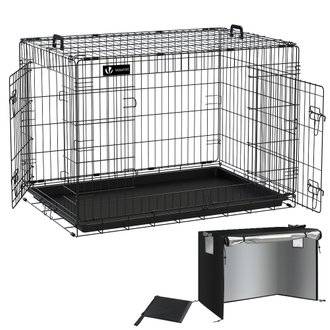 VOUNOT Cage pour chien pliable avec 2 portes verrouillable plateau amovible et housse de protection 107x70x78cm