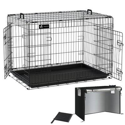 VOUNOT Cage pour chien pliable avec 2 portes verrouillable plateau amovible et housse de protection 107x70x78cm - 6877493297175 - 6973424413104