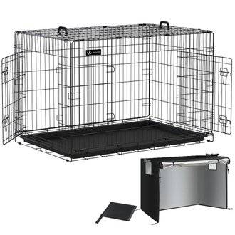 VOUNOT Cage pour chien pliable avec 2 portes verrouillable plateau amovible et housse de protection 122x75x81cm