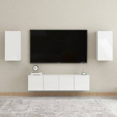 vidaXL Ensemble de meubles TV 4 pcs Blanc brillant Aggloméré - 3079272 - 8720286575659
