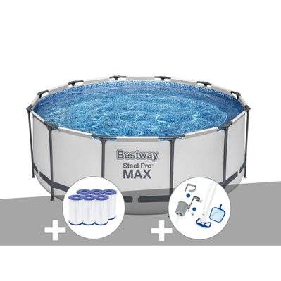 Kit piscine tubulaire Bestway Steel Pro Max ronde 3,66 x 1,22 m + 6 cartouches de filtration + Kit d'entretien - 44490 - 3665872046067