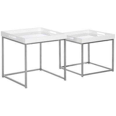 Lot de 2 tables basses carrées gigognes style contemporain blanc - 839-314WT - 3662970110065