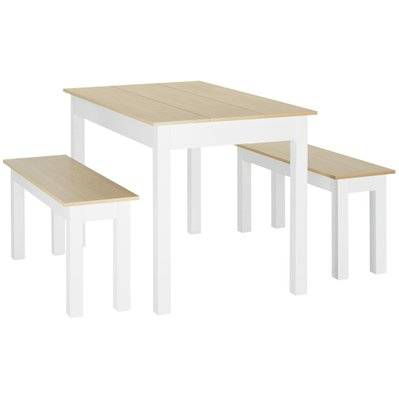 Ensemble table à manger 3 pièces 4-6 personnes blanc aspect bois clair - 835-894V00AK - 3662970119532