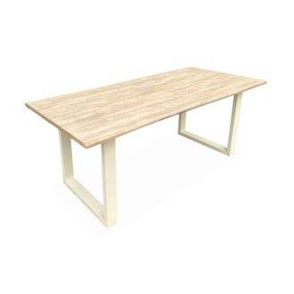 Table intérieur / extérieur en bois 180cm. 6 places. bois d'acacia et structure en acier ivoire