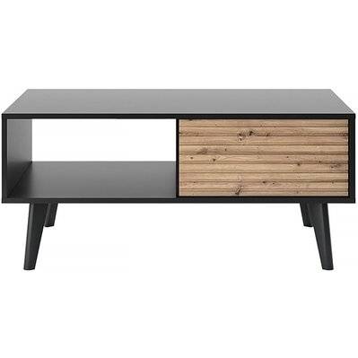 Table basse rectangulaire en bois "Silas" -  Noir/Chêne artisanal - 134063 - 3701577618199