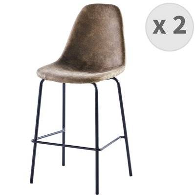 VEGAS - Chaises de bar microfibre vintage marron pieds métal noir (x2) - 2019 - 3701139521585