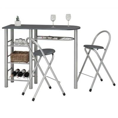 Ensemble table haute de bar et 2 chaises STYLE, gris mat - 13161 - 4016787131611